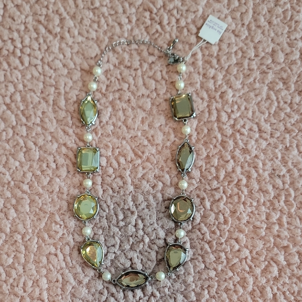 Lia Sophia Green and Silver Necklace with Teardrop Elements